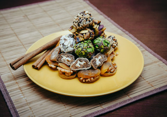 Turkish sweets on a wooden table