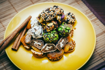 Turkish sweets on a wooden table