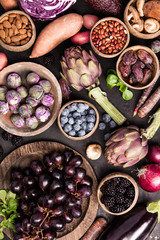 Assortment raw organic of purple ingredients