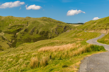 Welsh landscape and a country road near the Tal-y-bont, Ceredigion, Dyfed, Wales, UK
