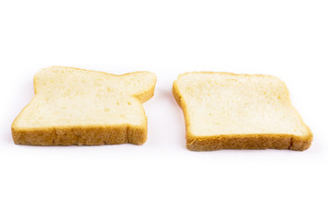 Slices of bread for toasting on a white background