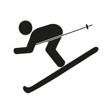 Skier, black icon on white background. Vector illustration