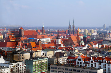 Panorama of Wroclaw, (Poland), view of the center, historical and contemporary buildings