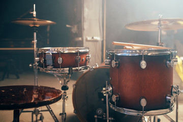 Fototapeta na wymiar Drum-kit, drum-set, percussion instrument, nobody