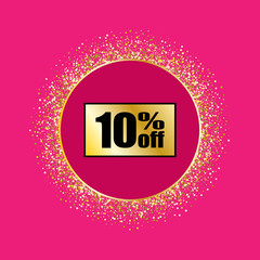 Gold badge sales on a pink background. Gold glitter