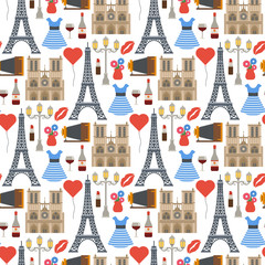 Paris vector famous travel cuisine traditional modern france culture europe eiffel fashion design architecture seamless pattern background illustration.