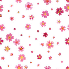 Pink cherry sakura japanese spring flowers seamless pattern. Tree bloom blossom. Feminine girlish style mood. Vector design illustration.