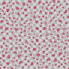 -2Seamless pattern with red handdrawn hearts on transparent background. Vector