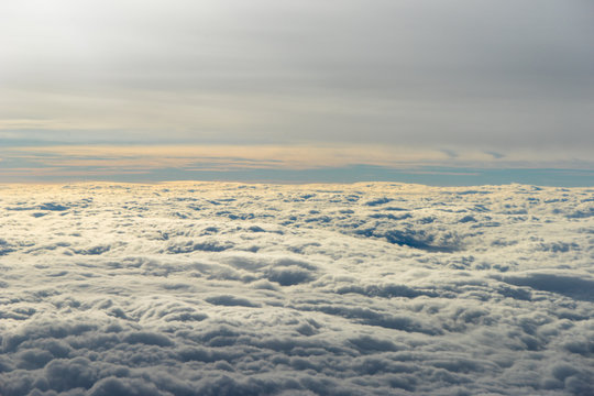 Clouds, view from the window of airplane flying in the clouds