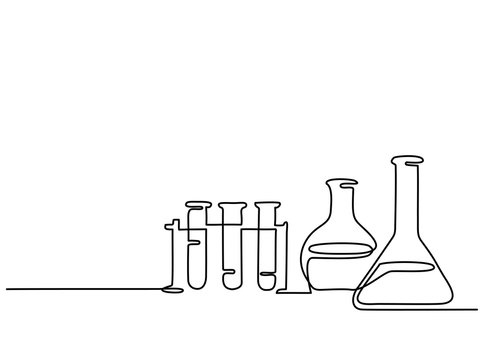 Continuous line drawing. Chemical lab retorts. Vector illustration