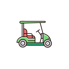 Golf car or cart - flat color line icon, image, pictogram on isolated background.