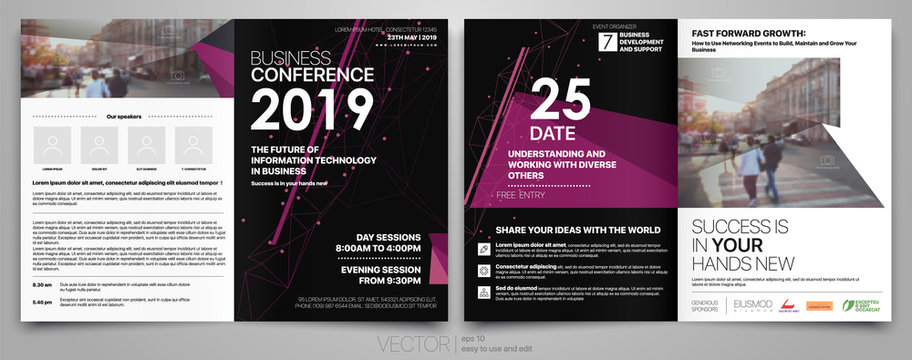 Black Purple Business Template for Fyer Design Portfolio Booklet Brochures Layout Leaflet Magazine. Stock vector