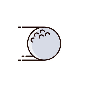 Golf ball with motion lines - flat color line icon, symbol, sign, pictogram, image on isolated background.
