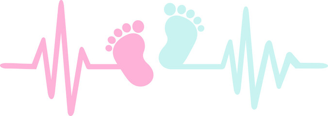 Baby heartbeat line with footprints