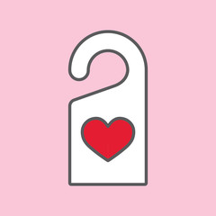 door hanger with red heart line flat icon on pink background