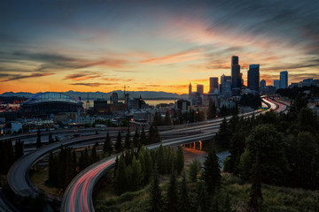 Fototapeta na wymiar Seattle Highway Sunset