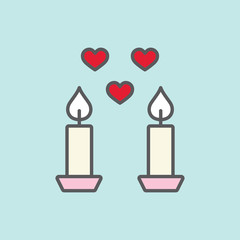 romantic candles color line flat icon on blue background