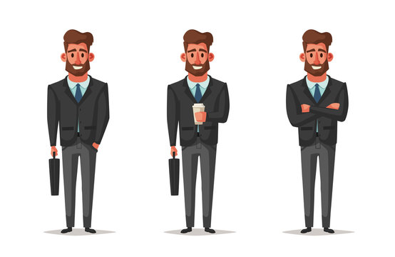 Successful, happy businessman in a suit. Cartoon vector illustration