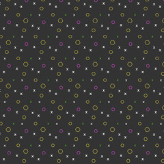 Hipster Pattern with yellow, purple poligon, white and gren star ornament on grey background