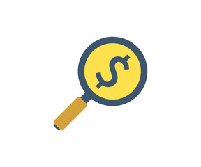 Investment search icon. Vector illustration in flat minimalist style.