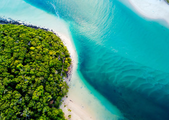 A vibrant aerial view of the beach