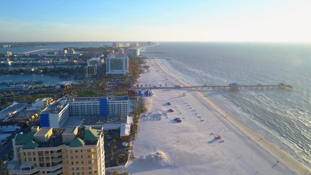 Aerial stock footage Clearwater Beach resorts and condos 4k 60p