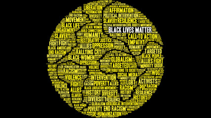Black Lives Matter Word Cloud on a black background. 