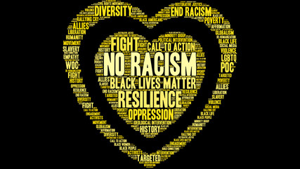 No Racism Word Cloud on a black background. 
