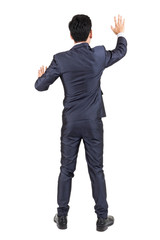 Businessman in black suit standing isolated on white background