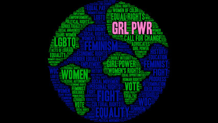 GRL PWR Word Cloud on a black background. 