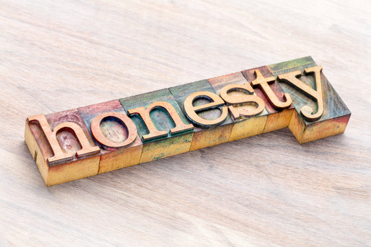 honesty word abstract in wood type