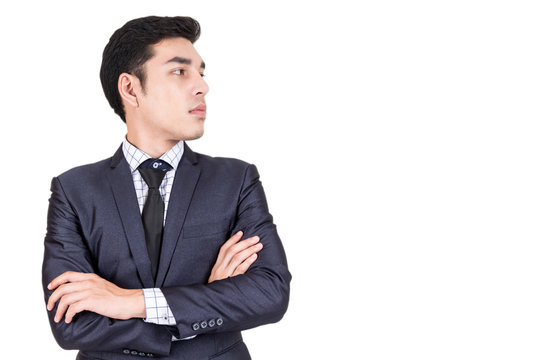 Businessman In Black Suit Standing Isolated On White Background