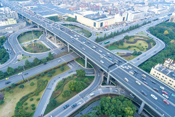 aerial view of road junction in modern city