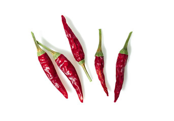 Dried red chili or chilli cayenne pepper isolated on white background cutout