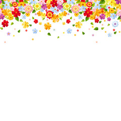 Vector horizontal seamless background with bright colorful flowers and leaves.