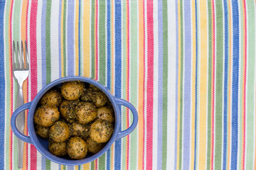 Pot of savory seasoned baby potatoes