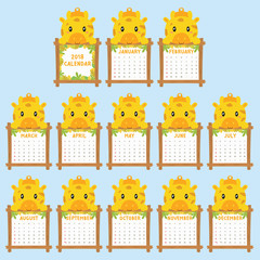 2018 calendar template. 2018 animal shaped calendar, cute baby giraffe holding  calendar. printable 2018 calendar cartoon vector. © azuaya25