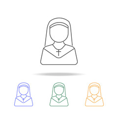 nun woman avatar multicoloured icons. Element of profession avatar of for mobile concept and web apps. Thin line  icon for website design and development, app development