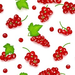 Seamless vector pattern of red currant fruit. White background with red currant berries for design of food packaging juice breakfast, cosmetics, tea, detox
