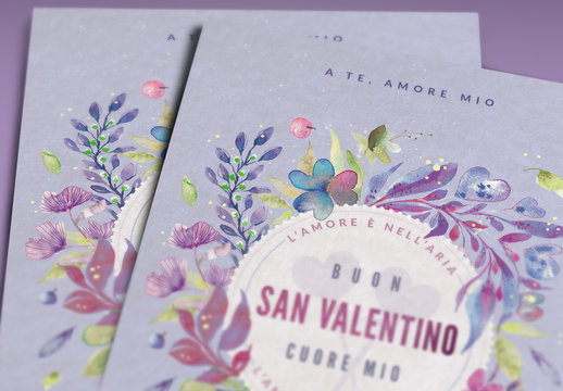 Layout per biglietto d&rsquo;auguri dipinto con fiori per San Valentino