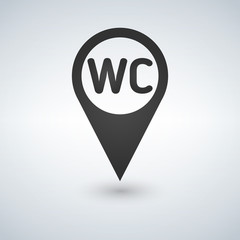 WC Toilet location icon vector, filled flat sign, solid pictogram isolated on white. Restroom or lavatory map pointer symbol, logo illustration.