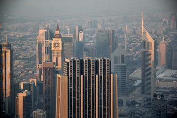 an overlooking from Burj  Khalifa, the tallest building of the world, to the downtown of Dubai city, UAE,
