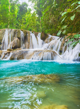 Tat Sae Waterfalls. Beautiful landscape. Laos.