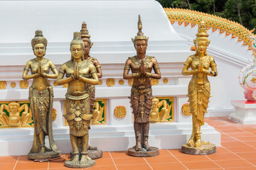 Beautiful pagoda of Thepnimit temple on high peak of Patong