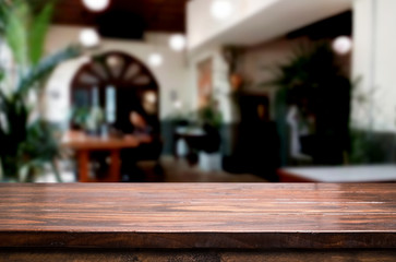 Empty wooden table and room interior decoration background, product montage display, window background