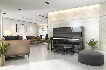 3d rendering modern living room with piano and armchair © dit26978