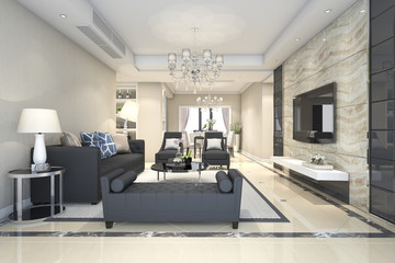 3d rendering  luxury and modern living room and dining room