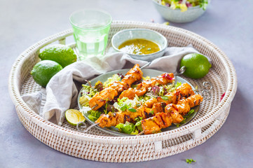 Chicken skewers, BBQ.