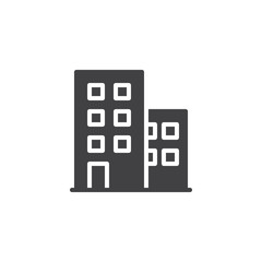 Residential building icon vector, filled flat sign, solid pictogram isolated on white. Office symbol, logo illustration.