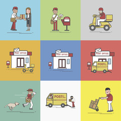 Illustration set of post delivery